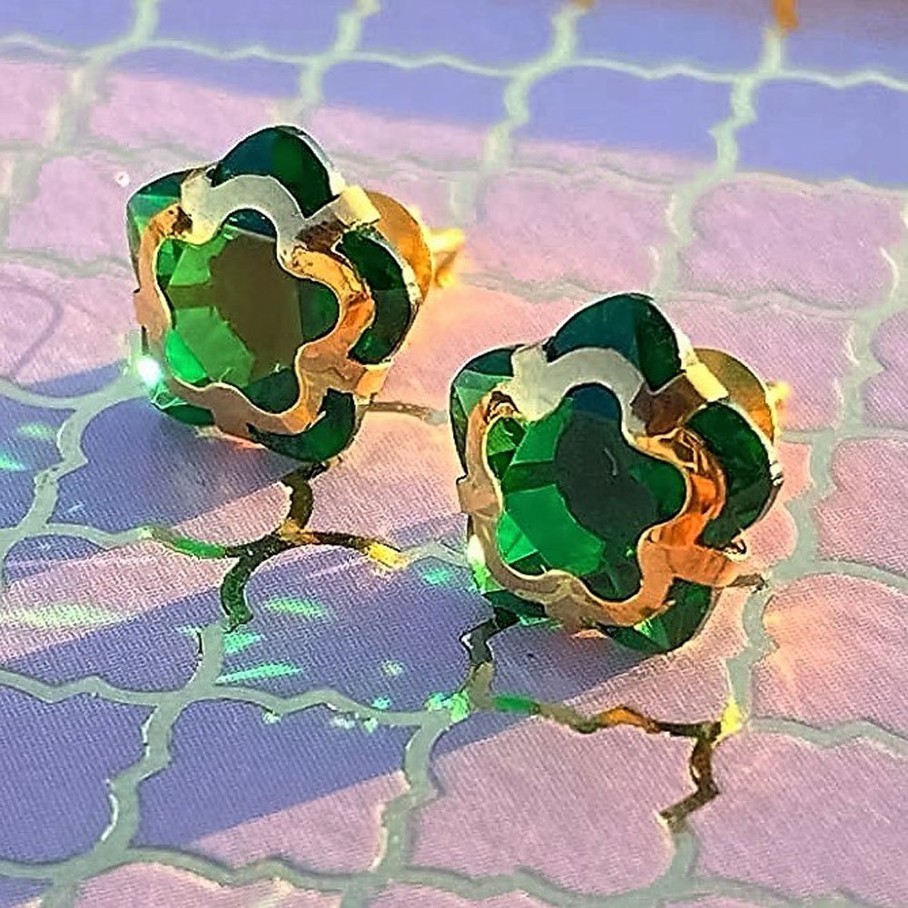 14KT Single Stone Gold Stud Earrings Manufacturer, Wholesaler & Supplier | Premokshi Ornaments | PREM-ER-111-GREEN