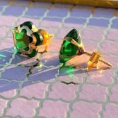 14KT Single Stone Gold Stud Earrings Manufacturer, Wholesaler & Supplier | Premokshi Ornaments | PREM-ER-111-GREEN