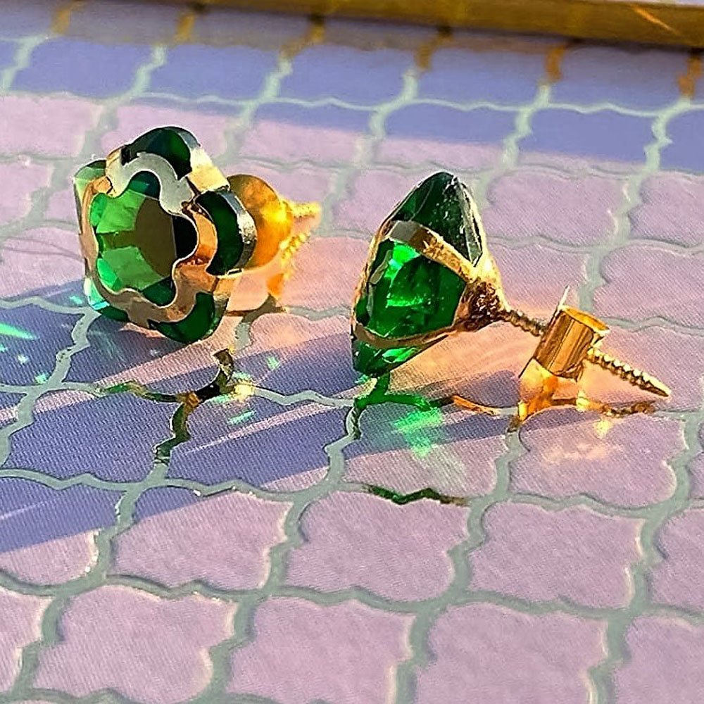 14KT Single Stone Gold Stud Earrings Manufacturer, Wholesaler & Supplier | Premokshi Ornaments | PREM-ER-111-GREEN