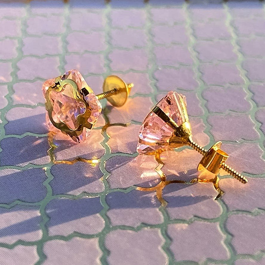 14KT Single Stone Gold Stud Earrings Manufacturer, Wholesaler & Supplier | Premokshi Ornaments | PREM-ER-111-PINK