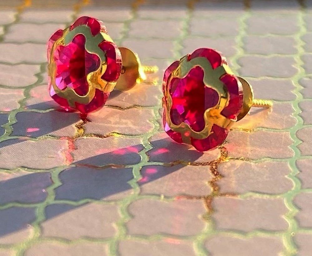 14KT Single Stone Gold Stud Earrings Manufacturer, Wholesaler & Supplier | Premokshi Ornaments | PREM-ER-111-RED