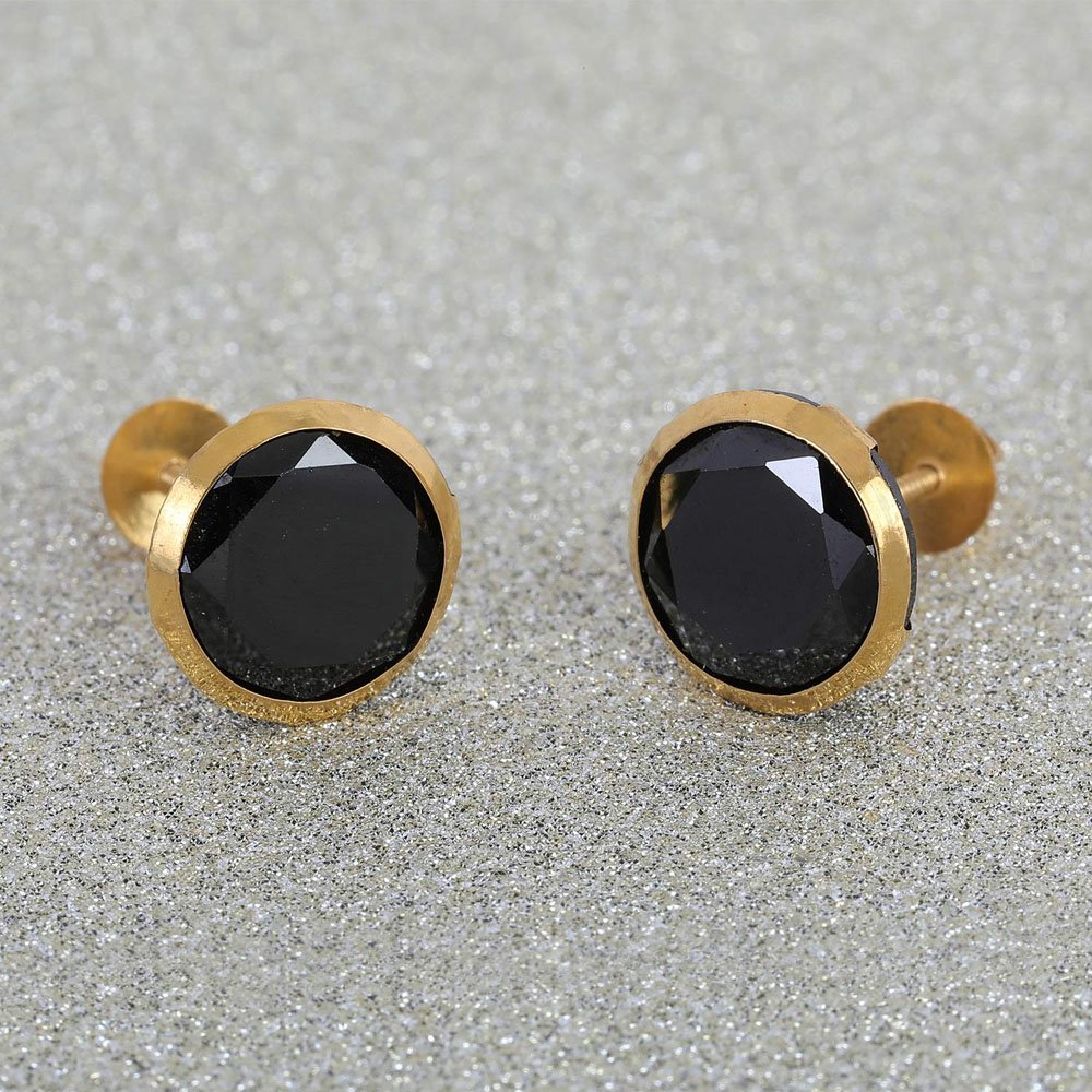 14KT Single Stone Gold Stud Earrings | Premokshi Ornaments | PREM-ER-113-BLACK