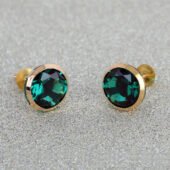 14KT Single Stone Gold Stud Earrings Manufacturer, Wholesaler & Supplier in | Premokshi Ornaments | PREM-ER-113-GREEN