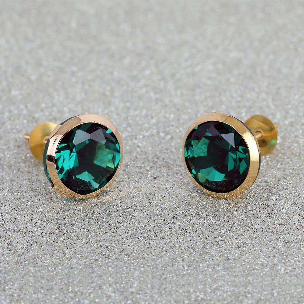 14KT Single Stone Gold Stud Earrings Manufacturer, Wholesaler & Supplier in | Premokshi Ornaments | PREM-ER-113-GREEN