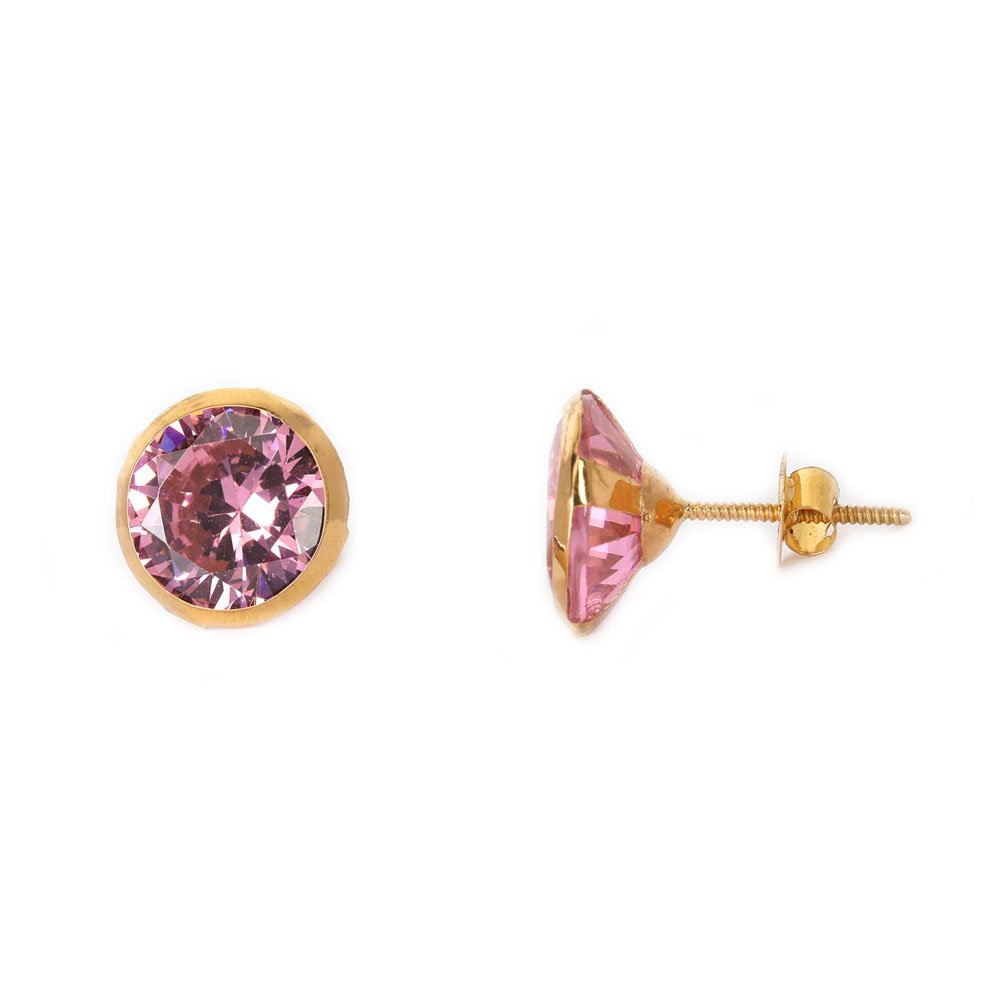 14KT Single Stone Gold Stud Earrings Manufacturer, Wholesaler & Supplier | Premokshi Ornaments | PREM-ER-113-PINK