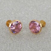 14KT Single Stone Gold Stud Earrings Manufacturer, Wholesaler & Supplier | Premokshi Ornaments | PREM-ER-113-PINK