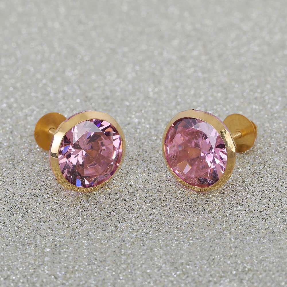 14KT Single Stone Gold Stud Earrings Manufacturer, Wholesaler & Supplier | Premokshi Ornaments | PREM-ER-113-PINK