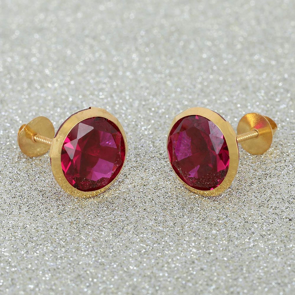 14KT Single Stone Gold Stud Earrings Manufacturer, Wholesaler & Supplier | Premokshi Ornaments | PREM-ER-113-RED