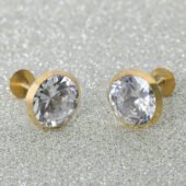 14KT Single Stone Gold Stud Earrings Manufacturer, Wholesaler & Supplier | Premokshi Ornaments | PREM-ER-113-WHITE