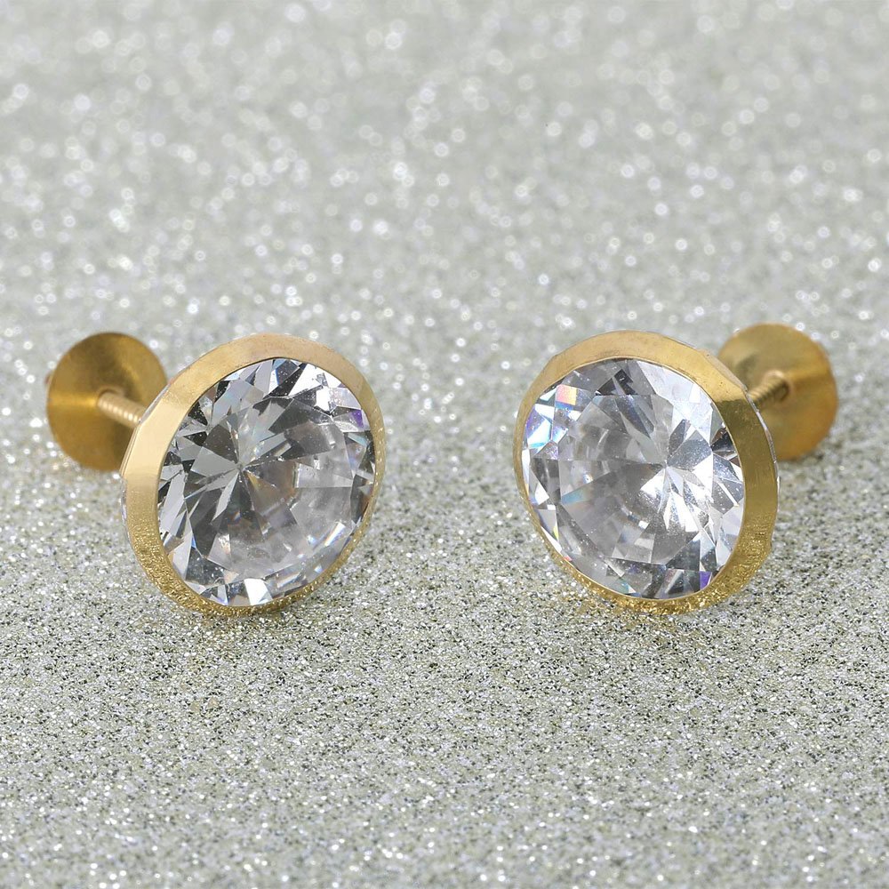 14KT Single Stone Gold Stud Earrings Manufacturer, Wholesaler & Supplier | Premokshi Ornaments | PREM-ER-113-WHITE